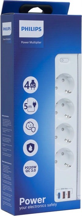 Сетевой фильтр Philips CHP4346WC/51 5м (4 розетки) белый (коробка) CHP4346WC/51