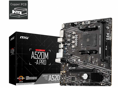 Материнская плата MSI A520M-A PRO Soc-AM4 AMD A520 2xDDR4 mATX AC`97 8ch(7.1) GbLAN RAID+DVI+HDMI A520M-A PRO
