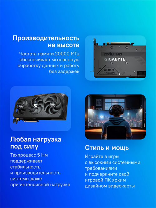 Видеокарта Gigabyte PCI-E 5.0 GV-R9070XTGAMING OC-16GD 1.0 AMD Radeon RX 9070XT 16Gb 256bit GDDR6 25 GV-R9070XTGAMING OC-16GD