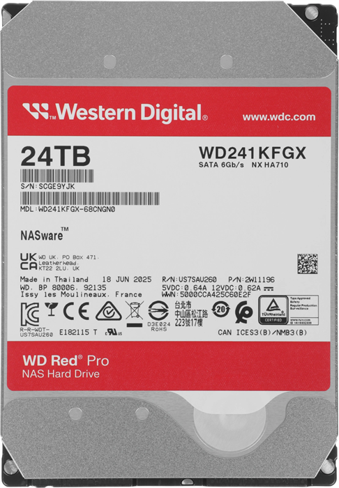 Жесткий диск WD SATA-III 24TB WD241KFGX NAS Red Pro (7200rpm) 512Mb 3.5" WD241KFGX