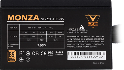 Блок питания Formula ATX 750W MONZA VL-750APB-85 80+ bronze (20+4pin) APFC 120mm fan 7xSATA RTL VL-750APB-85
