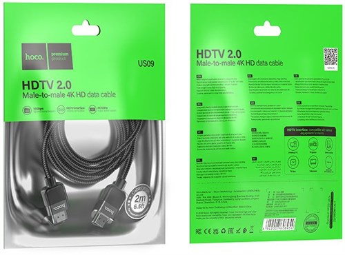 Кабель Hoco US09 ver2.0 HDMI (m) HDMI (m) 2м черный (пакет) US09
