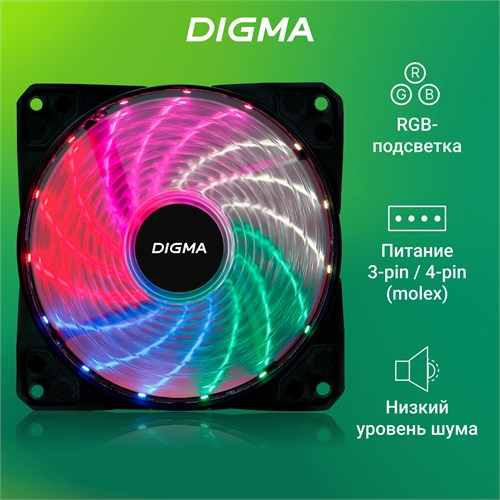 Вентилятор для корпуса Digma DFAN-FRGB2 RGB 120х120x25 черный 3-pin 4-pin (Molex) 23дБ Ret DFAN-FRGB2