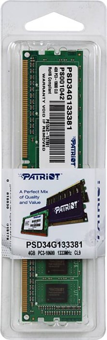 Память DDR3 4Gb 1333MHz Patriot PSD34G133381 RTL PC3-10600 CL9 DIMM 240-pin 1.5В single rank Ret PSD34G133381