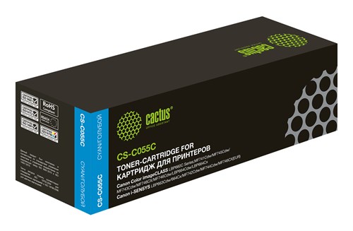 Картридж лазерный Cactus CS-C055C 055 C голубой (2100стр.) для Canon LBP663Cdw, LBP664Cx, MF746Cx, M CS-C055C