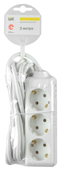 Сетевой удлинитель IEK У03 3м (3 розетки) белый (пакет ПЭ) WYP10-16-03-03-Z-N