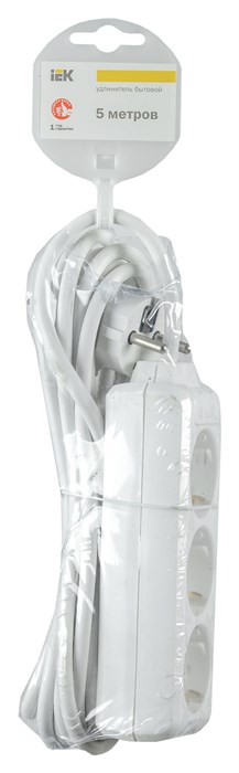 Сетевой удлинитель IEK У03К 5м (3 розетки) белый (пакет ПЭ) WYP10-16-03-05-Z-N