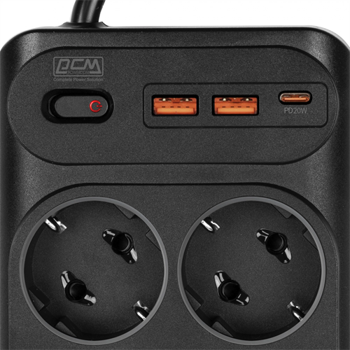 Сетевой фильтр Powercom SP-10 USB2A1СB 1.8м 1.8м (10 розеток) черный (коробка) SP-10 USB2A1СB 1,8М