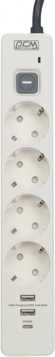 Сетевой фильтр Powercom SP-01 USB2A1CW 3,0М 3.0м (4 розетки) белый/серый (коробка) SP-01 USB2A1CW 3,0М