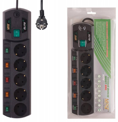 Сетевой фильтр Most ERG 5м (5 розеток) черный (коробка) МОSТ ЕRG-Ч 5М