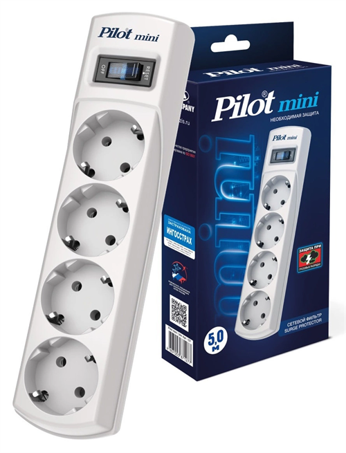 Сетевой фильтр Pilot mini 5м (4 розетки) белый (коробка) 129