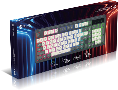Клавиатура Оклик 731G серый/белый USB Multimedia for gamer LED кабель 1.5м 40977