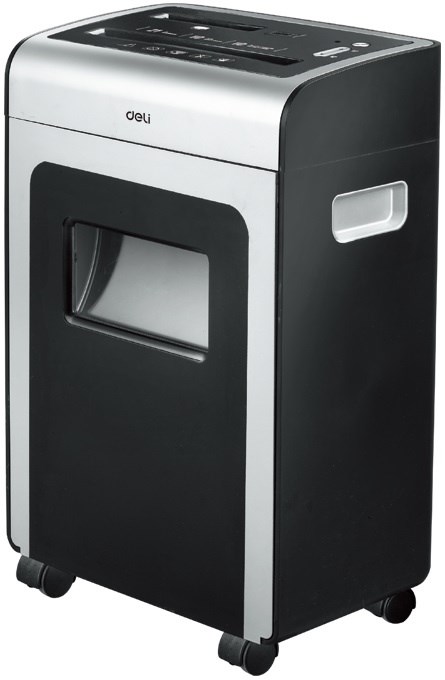 Шредер Deli 9915 черный (секр.P-4) фрагменты 10лист. 21лтр. скрепки скобы пл.карты CD 9915