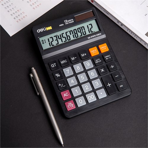 Калькулятор настольный Deli EM01420 черный 12-разр. EM01420