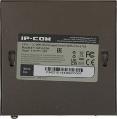 Коммутатор IP-Com F1106P-4-63W (L2) 6x100Мбит/с 4PoE 63W неуправляемый F1106P-4-63W