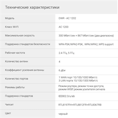 Роутер беспроводной Digma DWR-AC1202 AC1200 10/100/1000BASE-TX черный DWR-AC1202