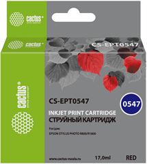 Картридж струйный Cactus CS-EPT0547 T0547 красный (16.2мл) для Epson Stylus Photo R800/R1800 с чипом CS-EPT0547