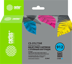 Картридж струйный Cactus CS-3YL77AE 912 голубой (5мл) для HP OfficeJet 8010/8012/8013/8014/8015/8020 CS-3YL77AE