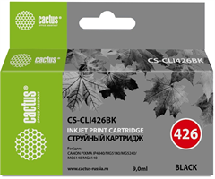 Картридж струйный Cactus CS-CLI426BK CLI-426BK черный (9мл) для Canon Pixma MG5140/5240/6140/8140/MX CS-CLI426BK