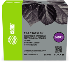 Картридж струйный Cactus CS-LC569XLBK 569XL черный (58мл) для Brother MFC-J3520/J3720InkBenefit CS-LC569XLBK
