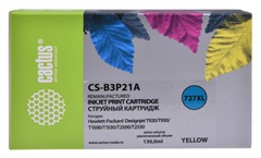 Картридж струйный Cactus CS-B3P21A №727 желтый (130мл) для HP DJ T920/T1500/T2530 с чипом CS-B3P21A