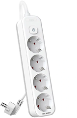 Сетевой фильтр Deli ET434 1.8м (4 розетки) белый (пакет ПЭ) ET434