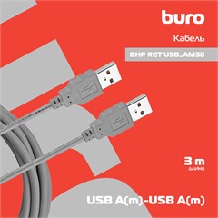 Кабель Buro USB A(m) USB A(m) 3м (BHP RET USB_AM30) серый (блистер) BHP RET USB_AM30