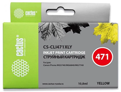 Картридж струйный Cactus CS-CLI471XLY CLI-471XL Y желтый (10.8мл) для Canon TS5040/MG5740/MG6840/MG7 CS-CLI471XLY