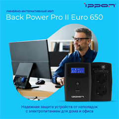Источник бесперебойного питания Ippon Back Power Pro II Euro 650 360Вт 650ВА черный 1005511