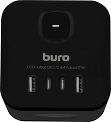 Сетевой разветвитель Buro BU-PW3UC-B (3 розетки) черный (коробка) BU-PW3UC-B