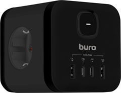 Сетевой разветвитель Buro BU-PW3UC-Plus-B (3 розетки) черный (коробка) BU-PW3UC-PLUS-B