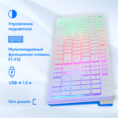 Клавиатура Оклик 550ML белый USB slim Multimedia LED 1061618