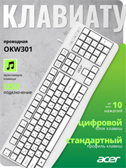 Клавиатура Acer OKW301 белый USB Multimedia для ноутбука (ZL.KBDCC.01B) ZL.KBDCC.01B